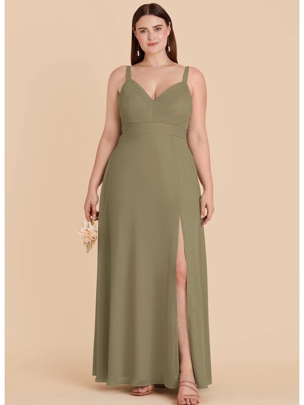 NWT Birdy Grey Olive Green V-Neck Sleeveless Maxi Dress with Thigh Slit